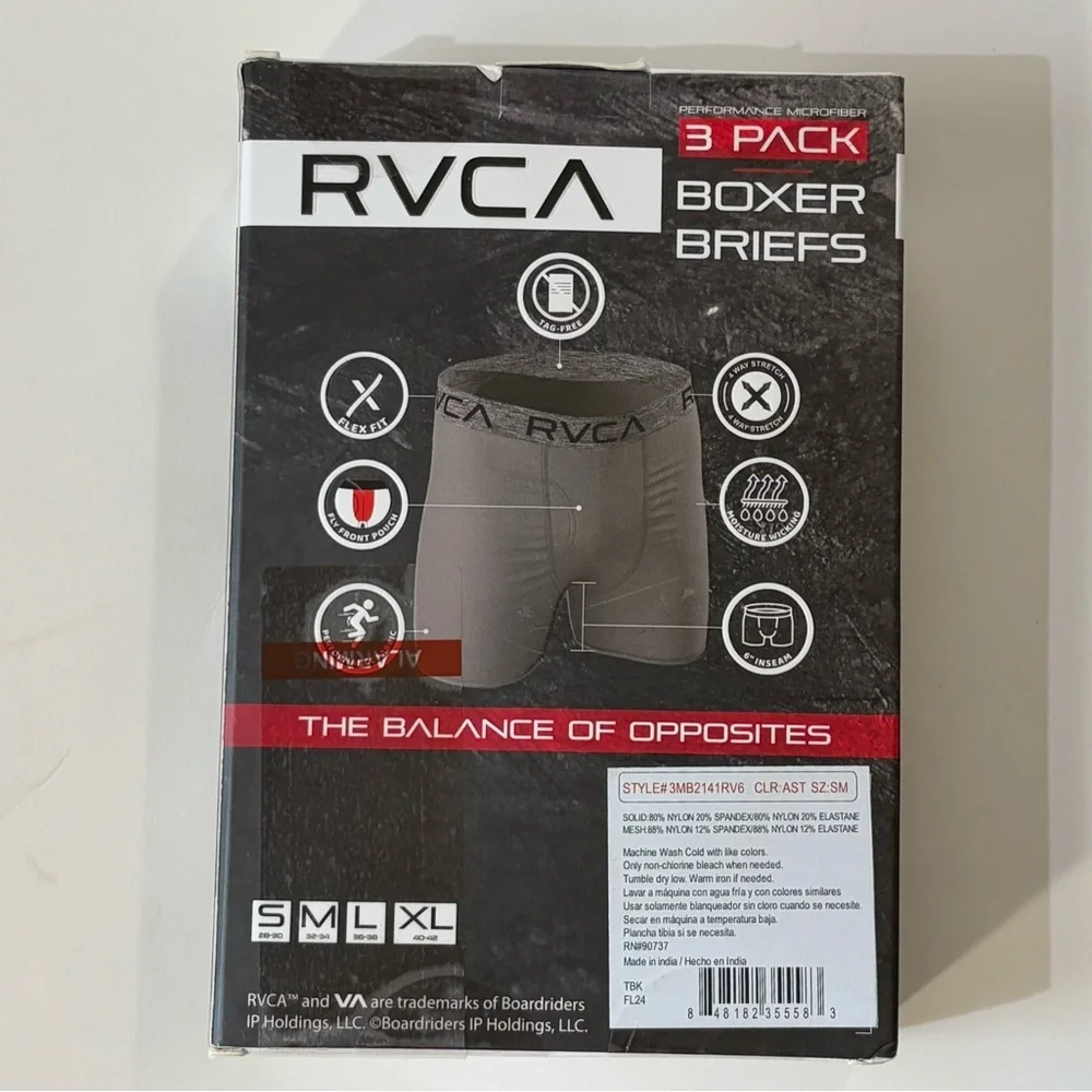 RVCA Microfiber Men's Performance Boxer Briefs 3-Pack